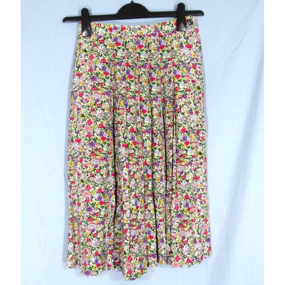 VTG LIZ CLAIBORNE Colorful FLORAL Rayon Twill Pockets PLEATED A-Line Skirt 4P